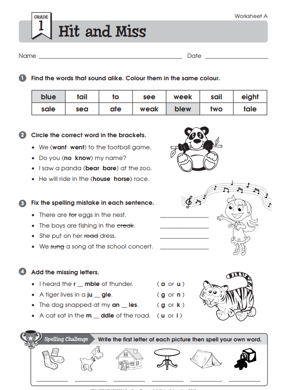 std 1 english worksheet