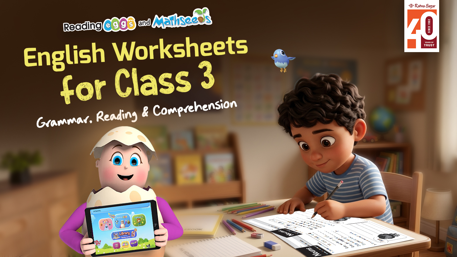 English Worksheets for Class 3 Grammar, Reading & Comprehension
